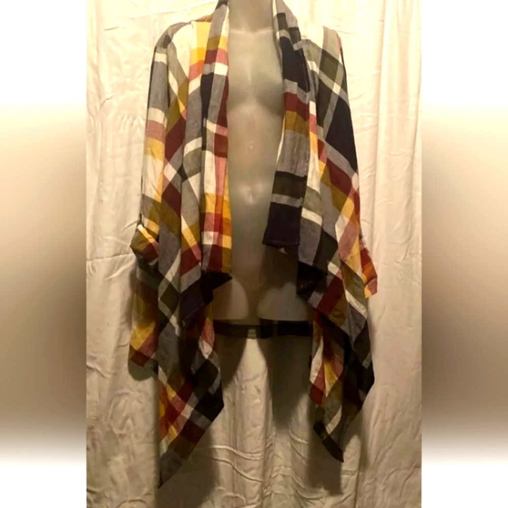 Est 1946 Lite Jacket Women size 18 20 Checkered Open Waterfall Front Long Sleeve